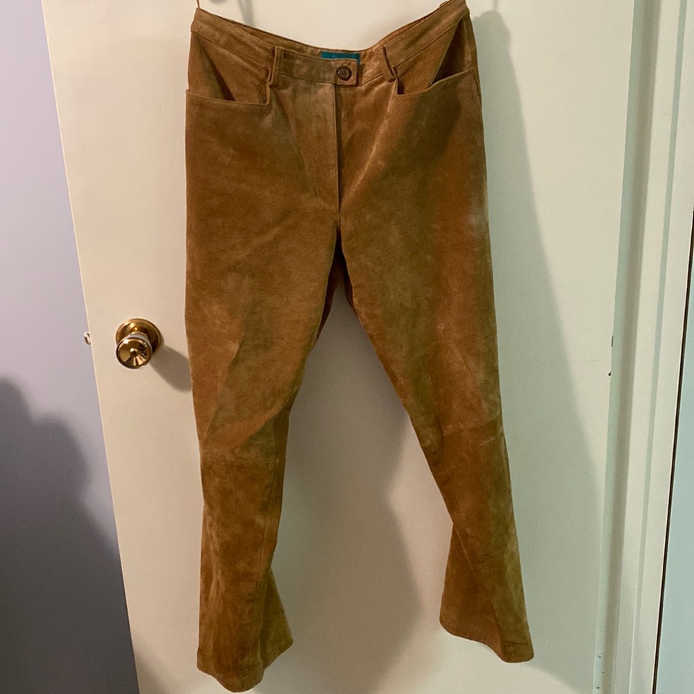 Tan Suede/Leather Pants Size 12. La Redoute.